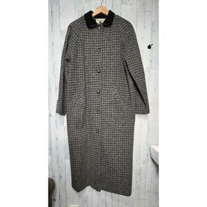 VTG L.L. Bean Full Length Wool Blend Tweed Trench Coat Sz. M